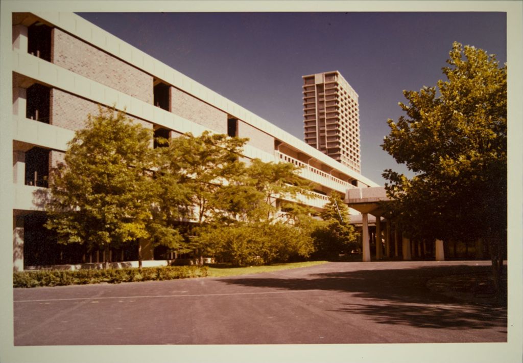 Miniature of The Richard J. Daley Library in the foreground with University Hall in the background