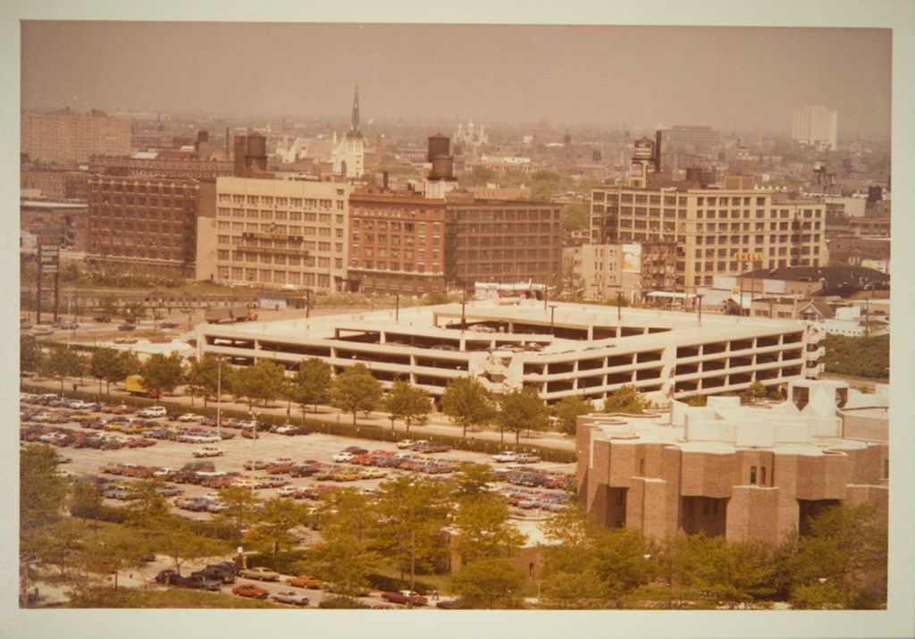 Miniature of Aerial view of the neighborhood, Parking Structure #1, and the Behavioral Sciences Building (from left to right)