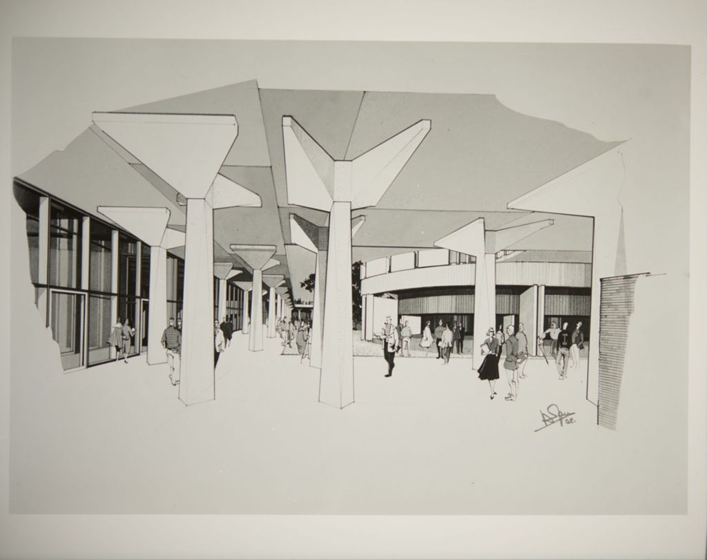 Miniature of Artists' rendering of the lecture centers and underneath the elevated walkways