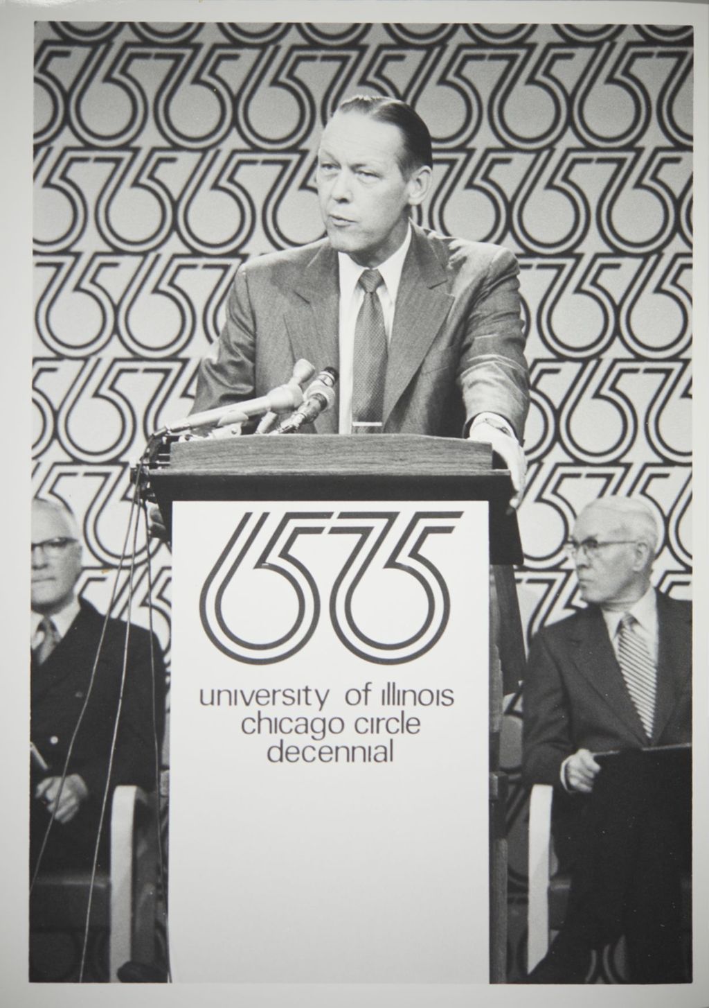 Miniature of University of Illinois President John E. Corbally speaking at the Decennial Celebration