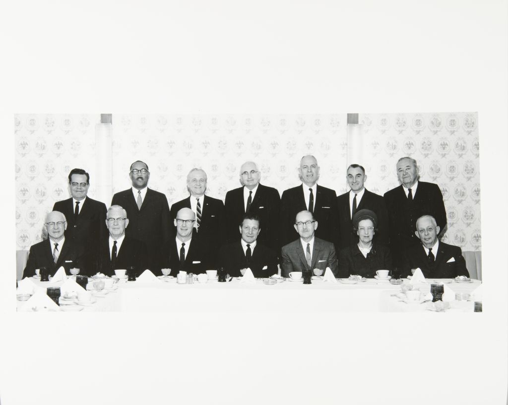 Miniature of Board of Trustees members and President David Dodds Henry (front row, third from the right) and Governor Otto Kerner (front row, center)