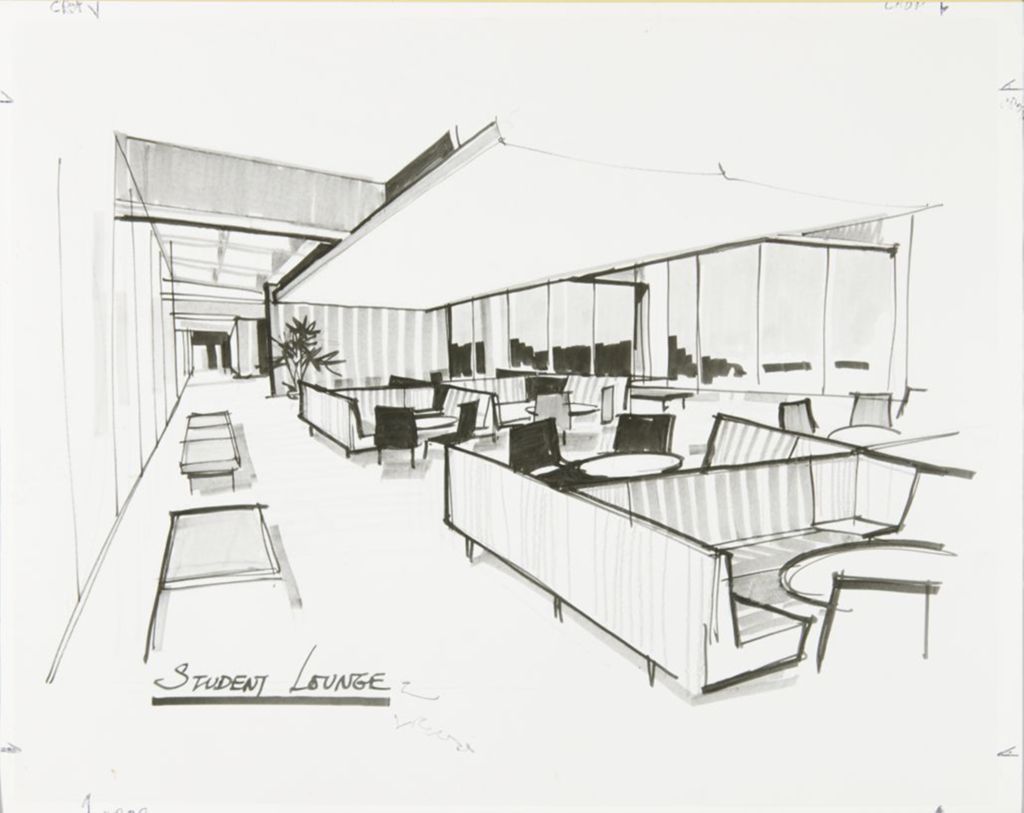 Miniature of Artists' sketch of a student lounge on campus