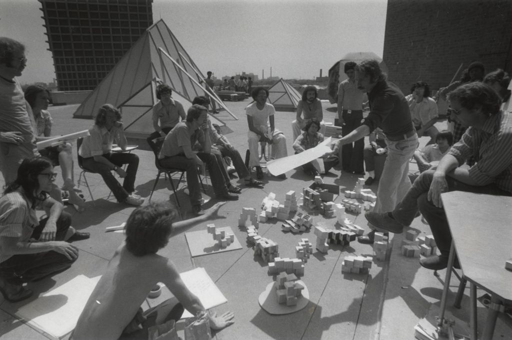 Miniature of Students attending class on the roof of the Architecture and Design Studios