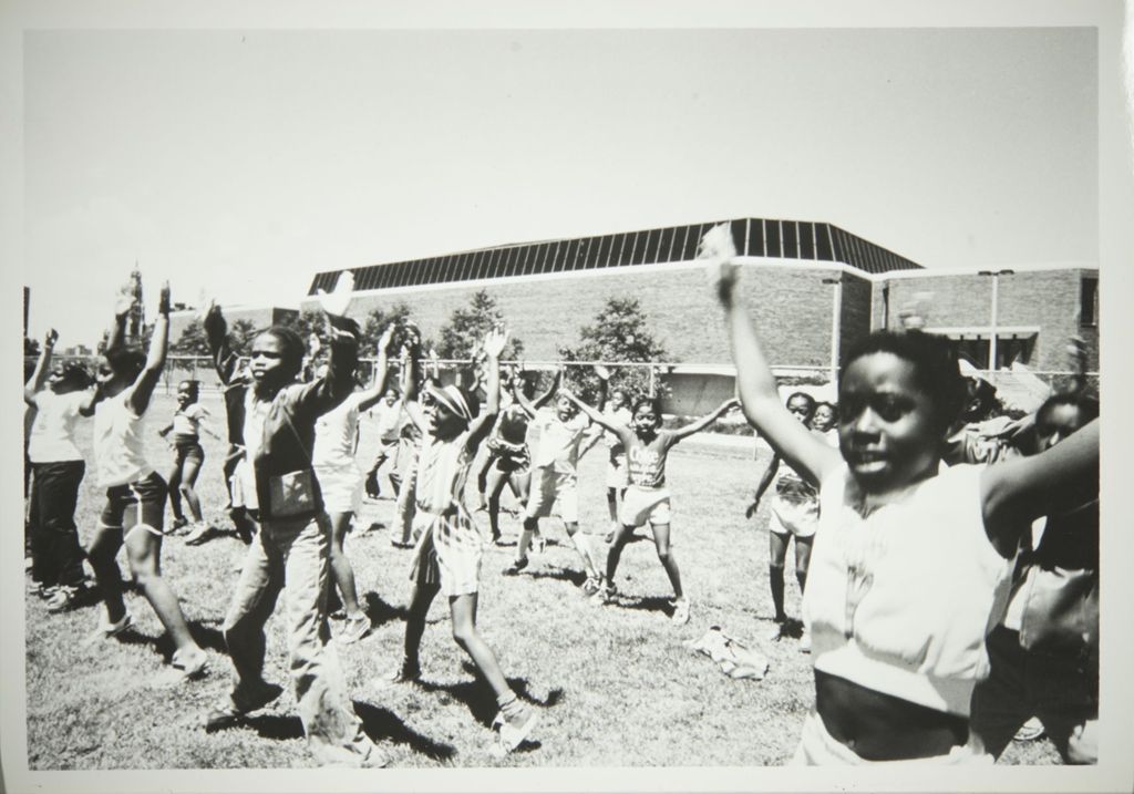 Miniature of Children doing calisthenics outside of the Physical Education Building