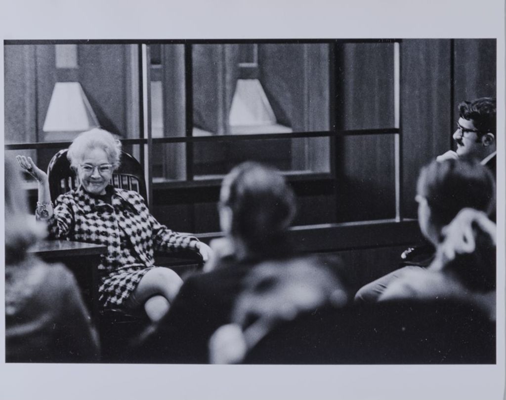 Miniature of Actress and faculty member Helen Hayes addressing a Theatre class