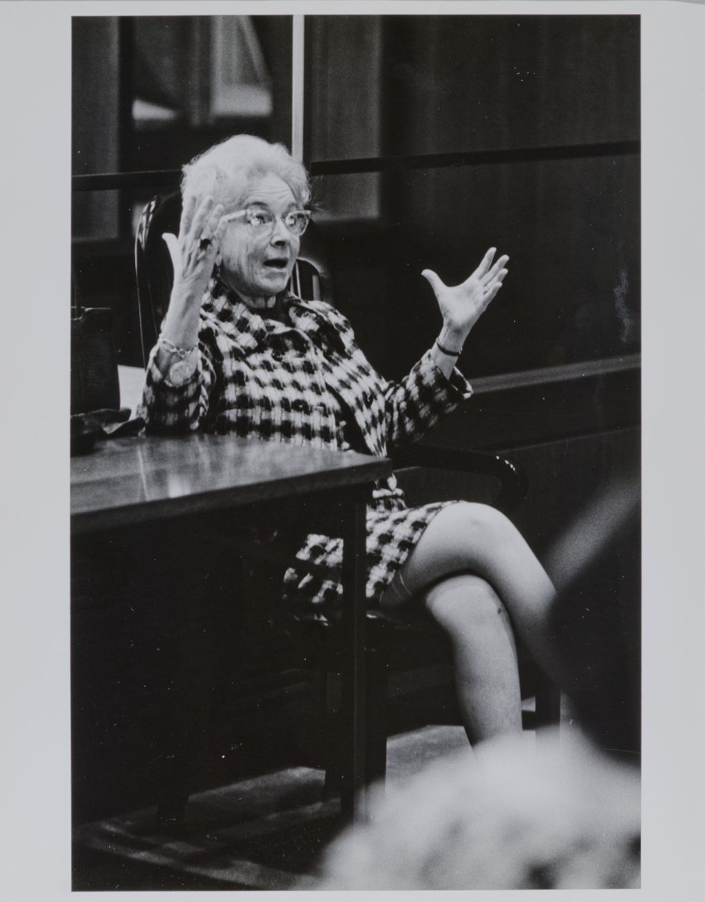 Actress and faculty member Helen Hayes addressing a Theatre class