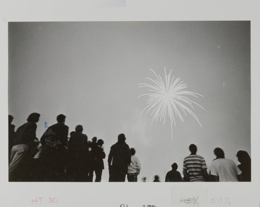 Miniature of Students watching a firework display at the Decennial celebration