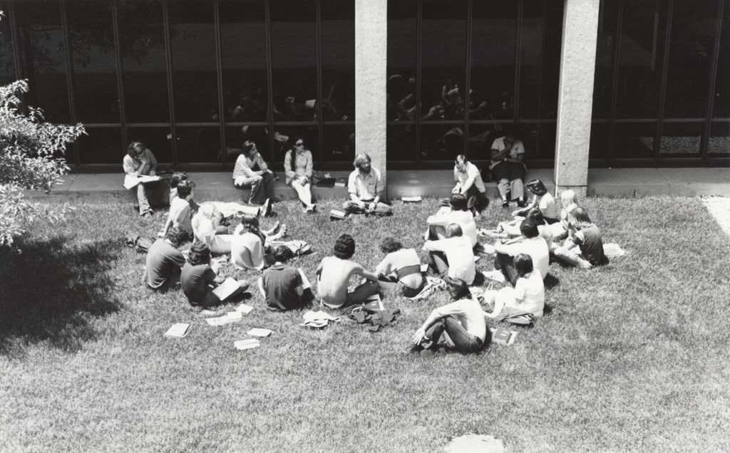 Miniature of Students in an outdoor class on the east side of the Richard J. Daley Library