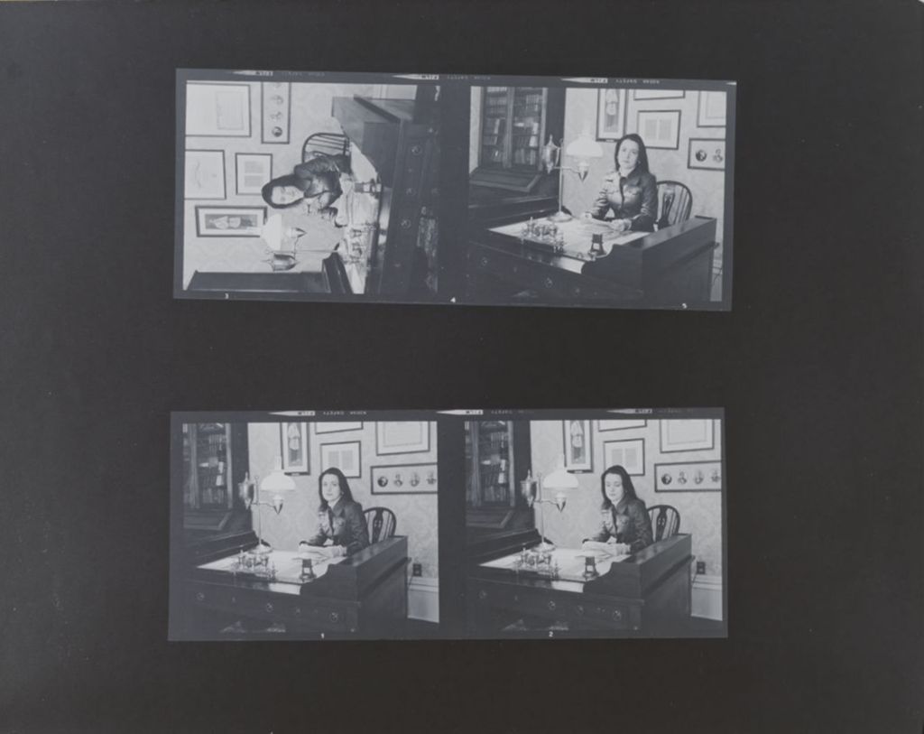 Multiple views of Mary Lynn McCree Bryan seated at a desk, Jane Addams Hull-House Museum