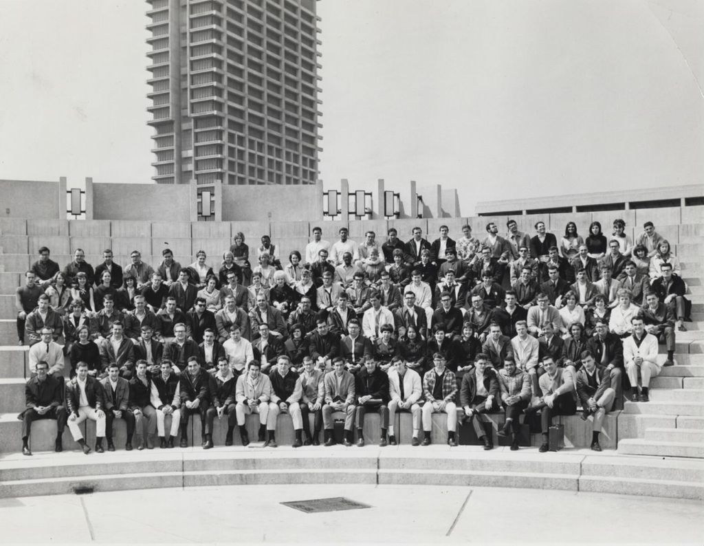 Group portrait of the first graduating class in the Great Court