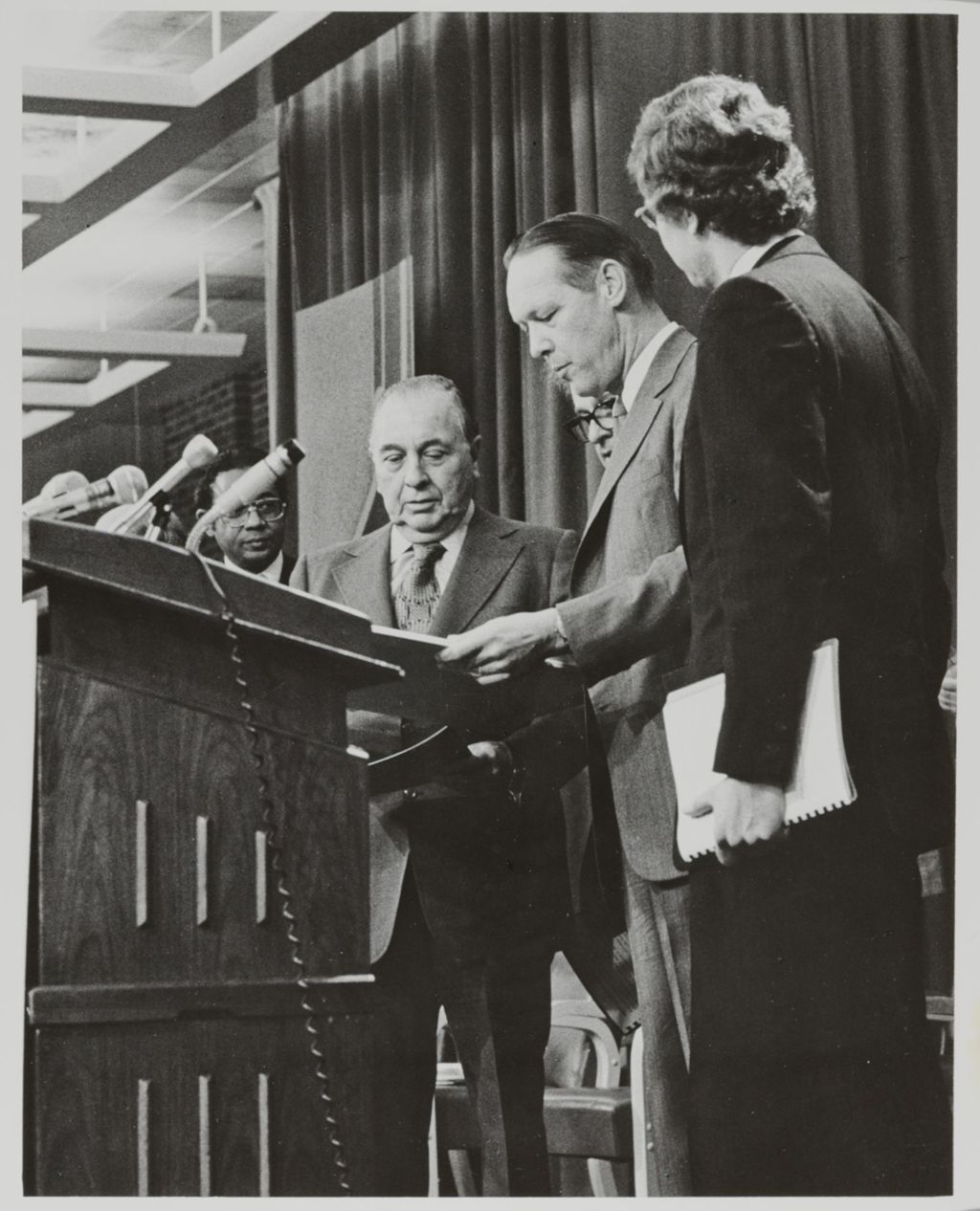 Miniature of Mayor Richard J. Daley and President John E. Corbally at the Decennial Ceremony