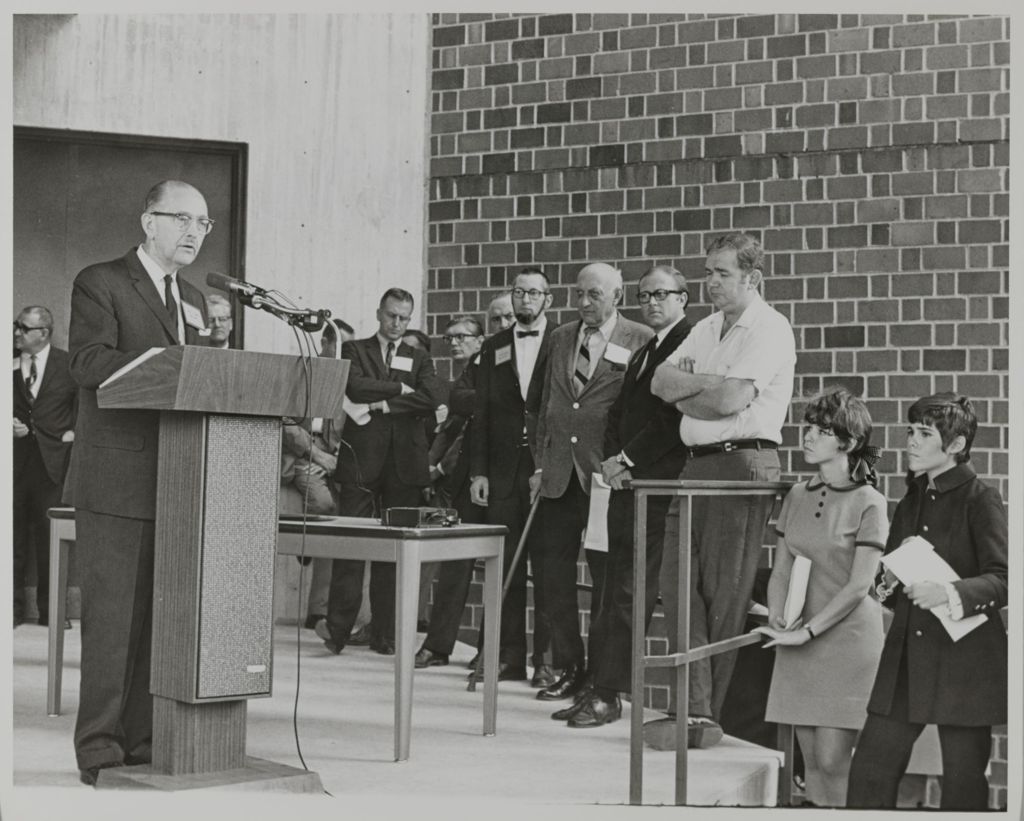 Miniature of David Dodds Henry speaking at the Groundbreaking Ceremony for the Architecture and Design Studios