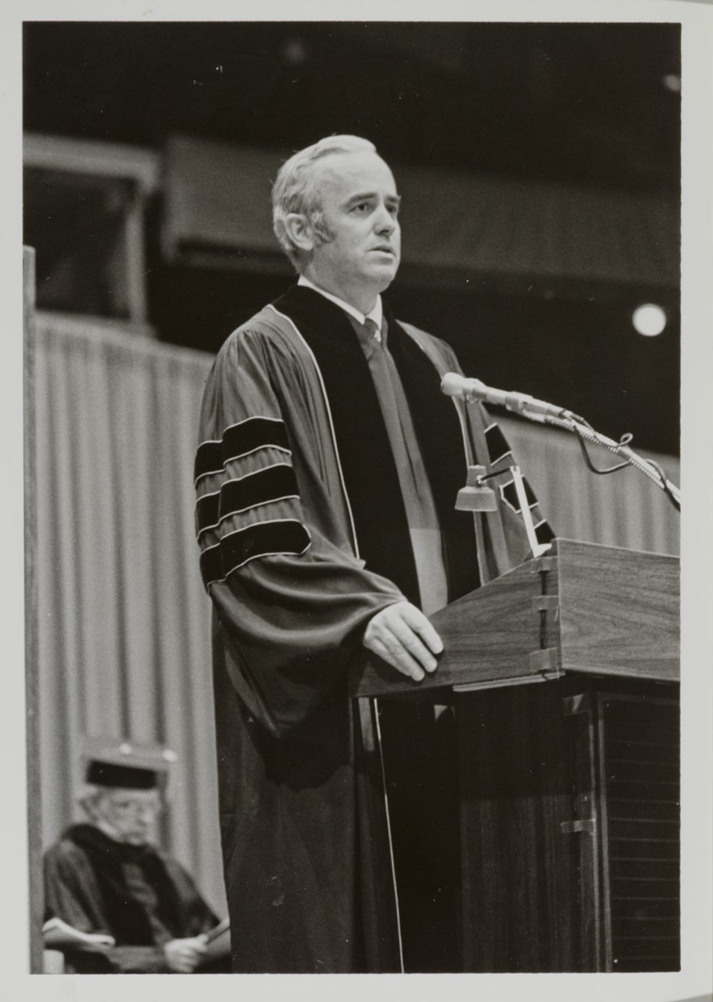 Miniature of William D. Forsyth, Jr. addressing the audience at the graduation ceremony