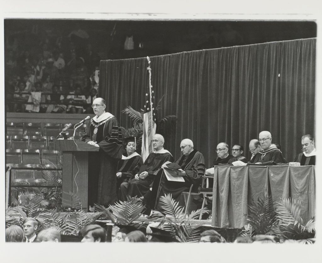 Miniature of University of Illinois President David Dodds Henry delivering a commencement address