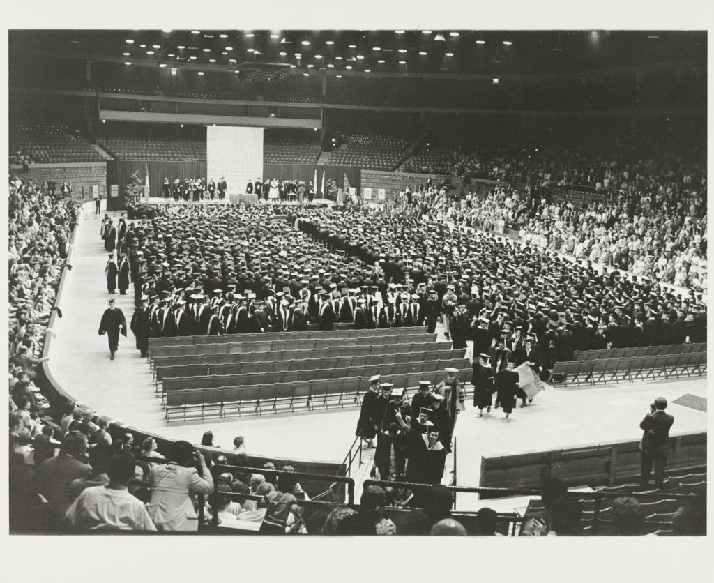 Students protesting the Vietnam War by walking out of graduation