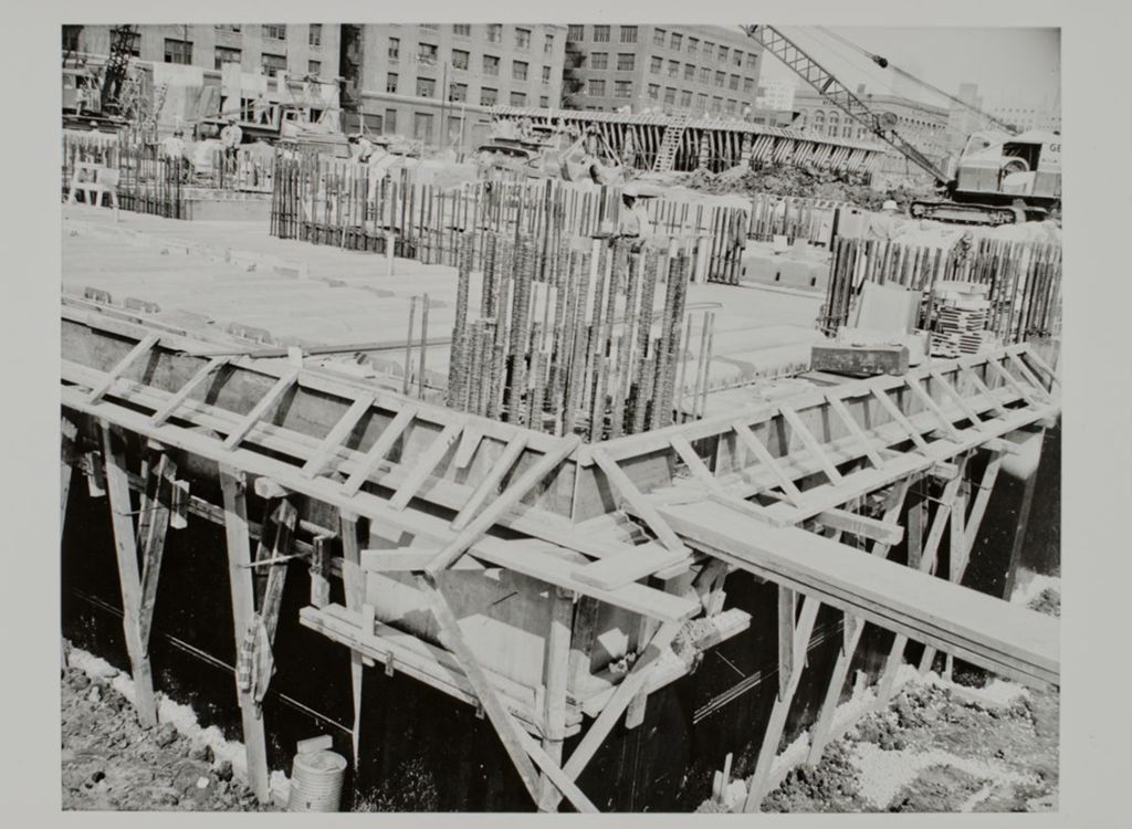 Miniature of Close-up of steel iron rods in building foundation during construction of east campus