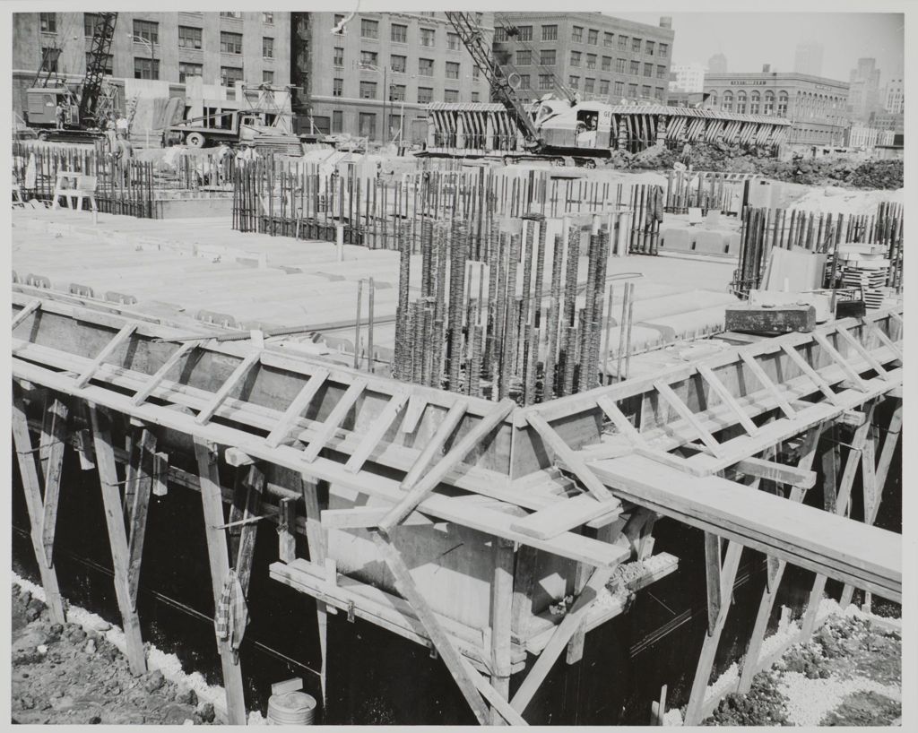 Miniature of Close-up of steel iron rods in building foundation during construction of east campus