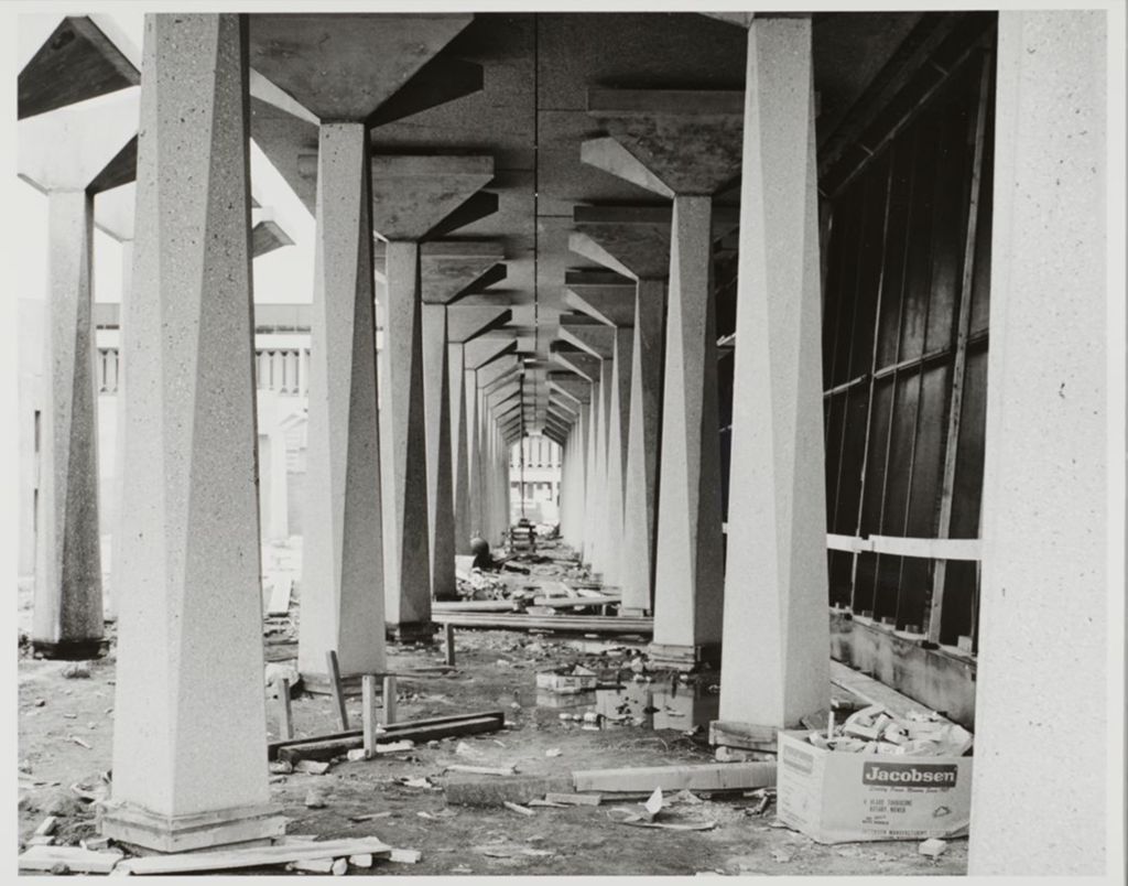 Miniature of Construction of east campus. Close-up view of the columns holding up the elevated walkways