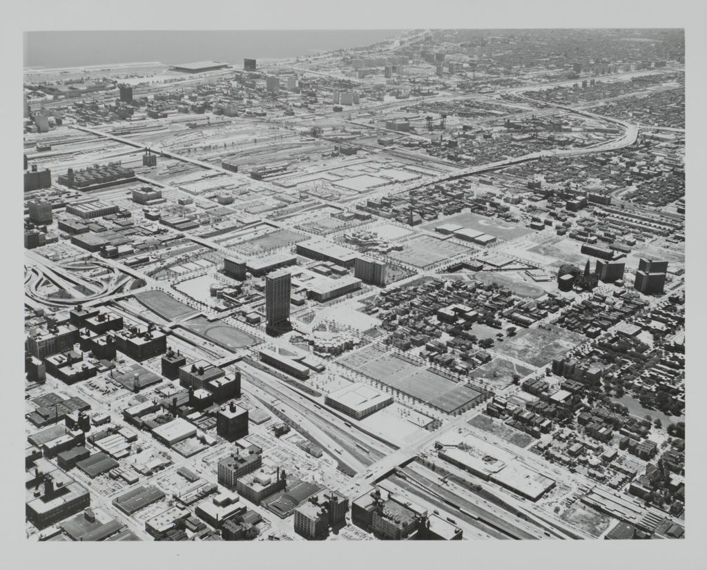 Miniature of Aerial panorama of east campus, downtown Chicago, and Lake Michigan