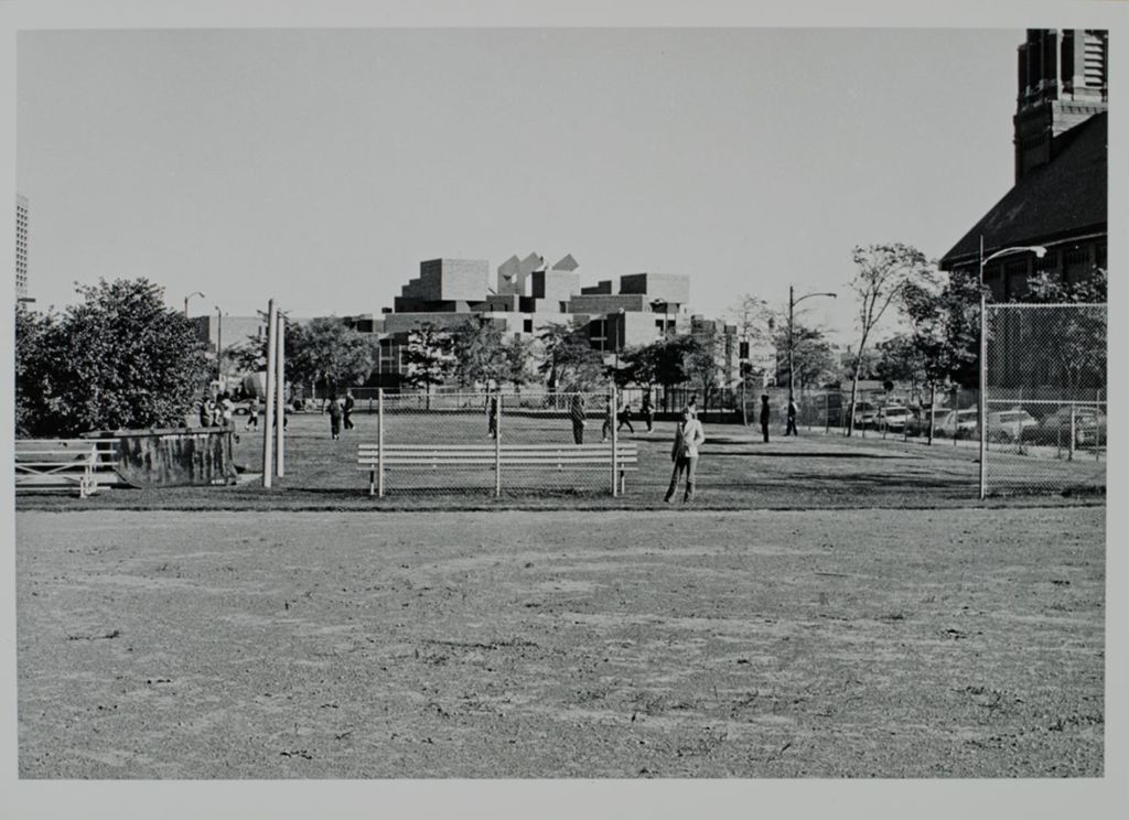 Miniature of View of Science and Engineering South behind the athletic field of the Physical Education building