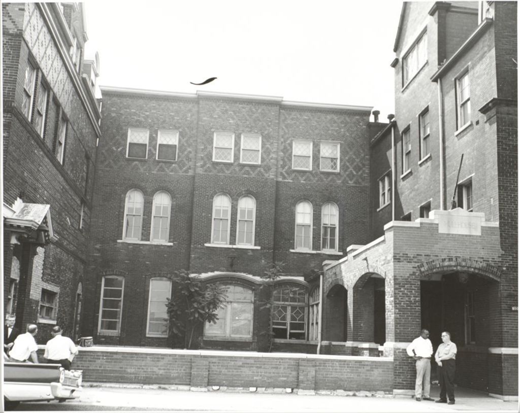 Miniature of Exterior view of entrance and courtyard prior to demolition, Hull-House