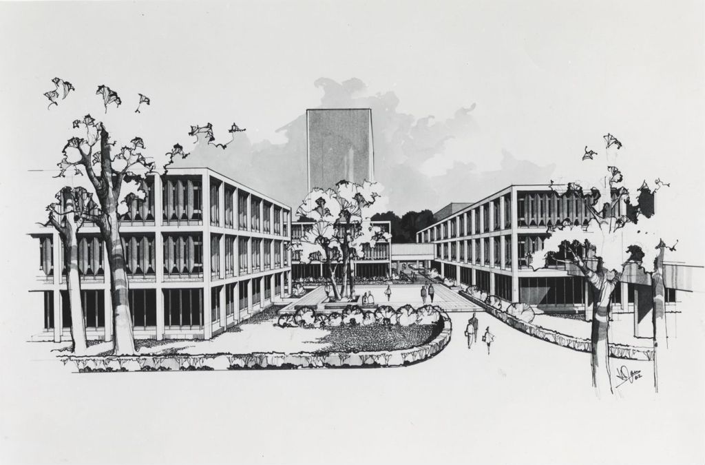 Miniature of Contextual drawing of view facing west including Lincoln Hall, Douglas Hall, and Grant Hall