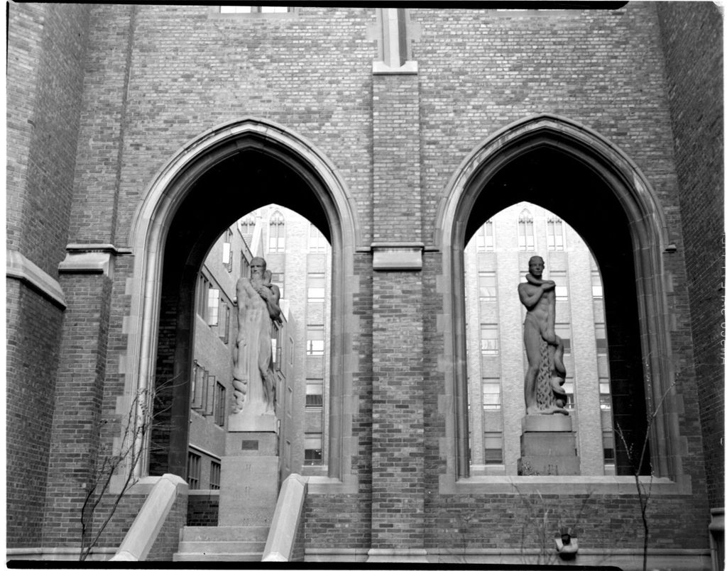 Statues in Arched Walkway, University of Illinois Medical School