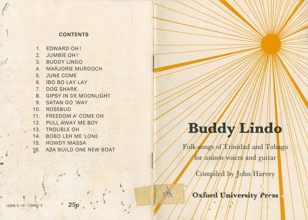 Miniature of Buddy Lindo: folk-songs of Trinidad and Tobago, for unison voices and guitar