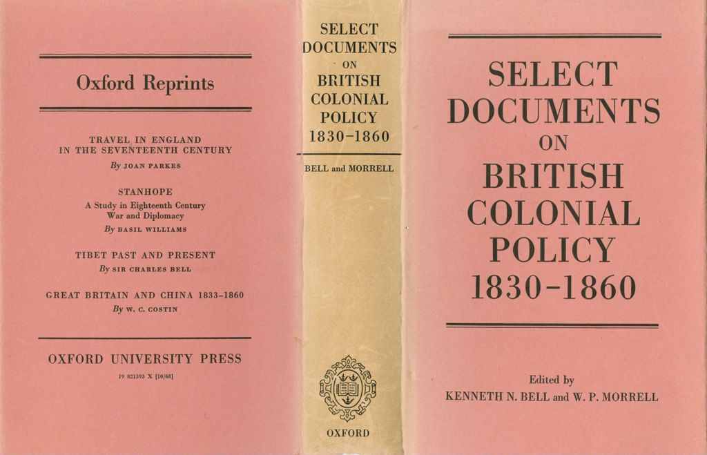 Miniature of Select documents on British colonial policy, 1830-1860