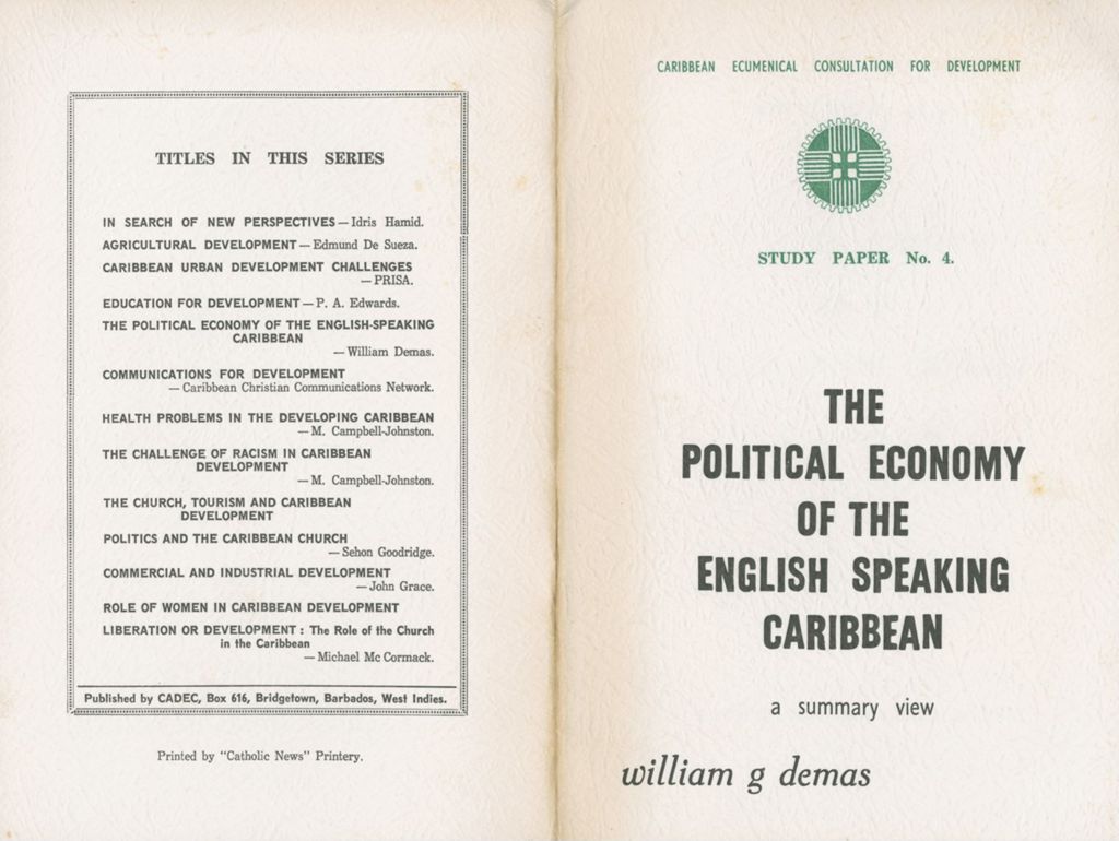 Miniature of The political economy of the English speaking Caribbean: a summary view