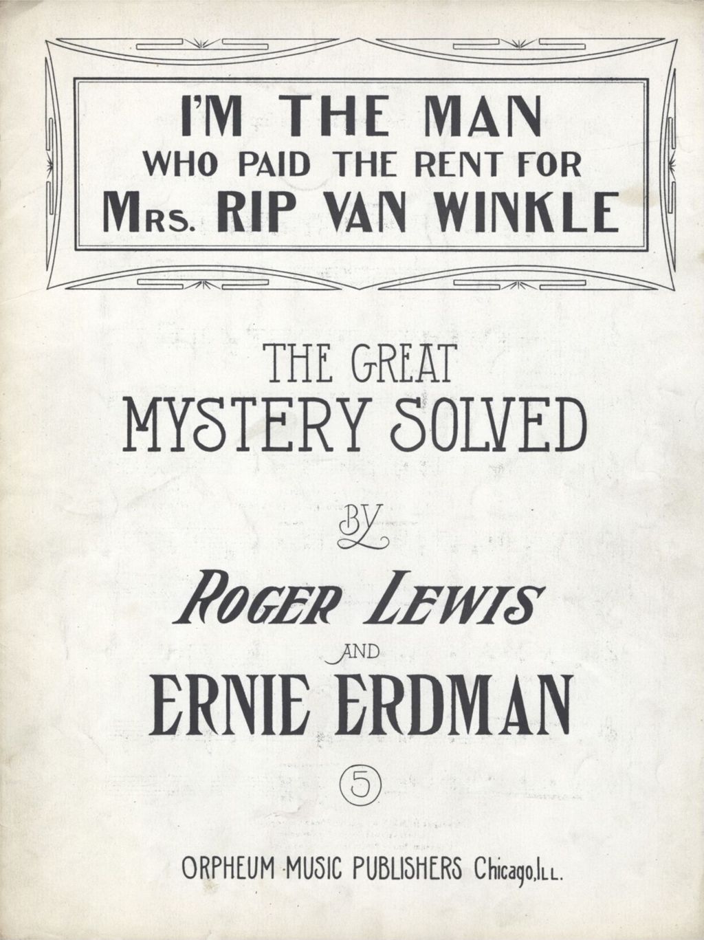 I'm the Man Who Paid the Rent for Mrs. Rip Van Winkle