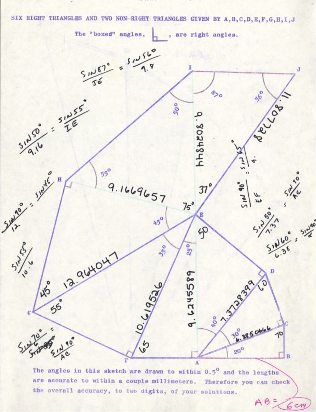 Miniature of Six Right Triangles and Two Non-Right Triangles Given by A,B, C, D, E, F, G, H, I , J  W/AK