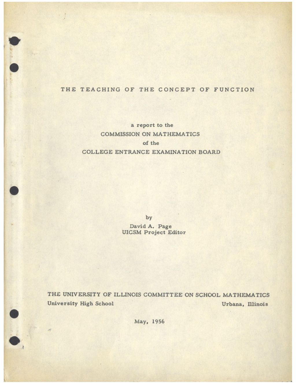 The Teaching of the Concept of Function, University of Illinois Committee on School Mathematics (UICSM), 1956