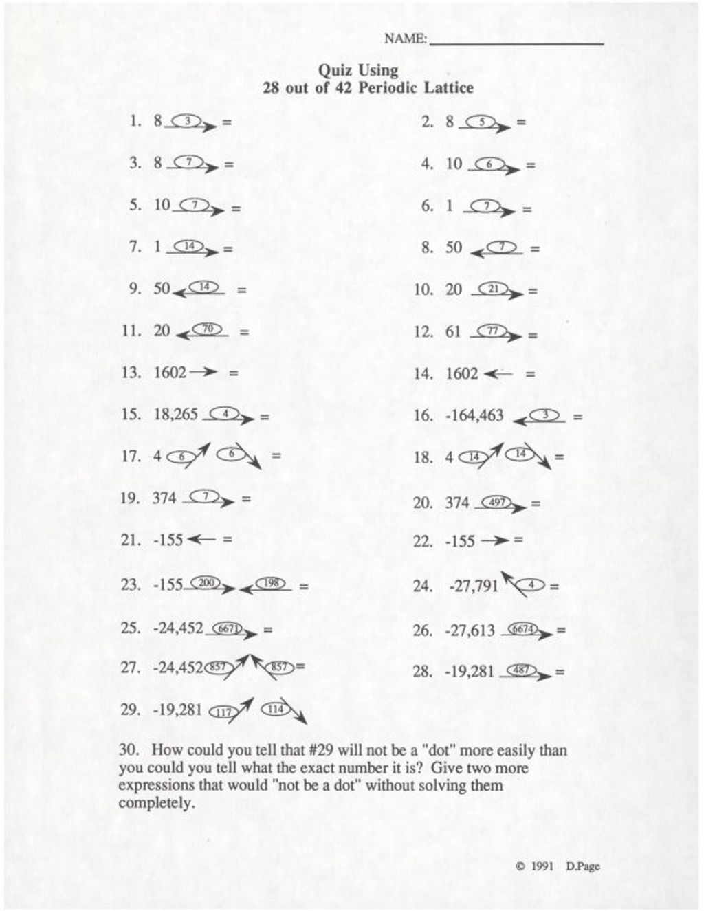 Quiz Using 28 out of 42 Periodic Lattice (1991)