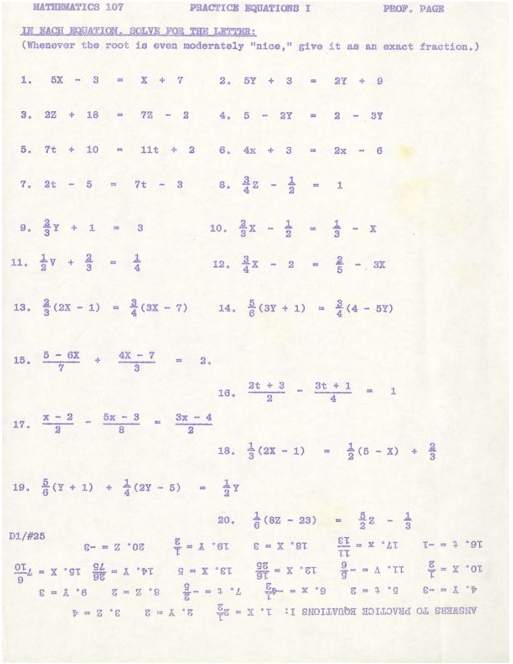 Miniature of Mathematics 107 Practice Equations I copy