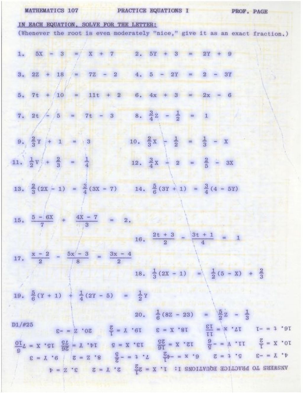 Miniature of Math 107 Practice Equations I Ditto Master