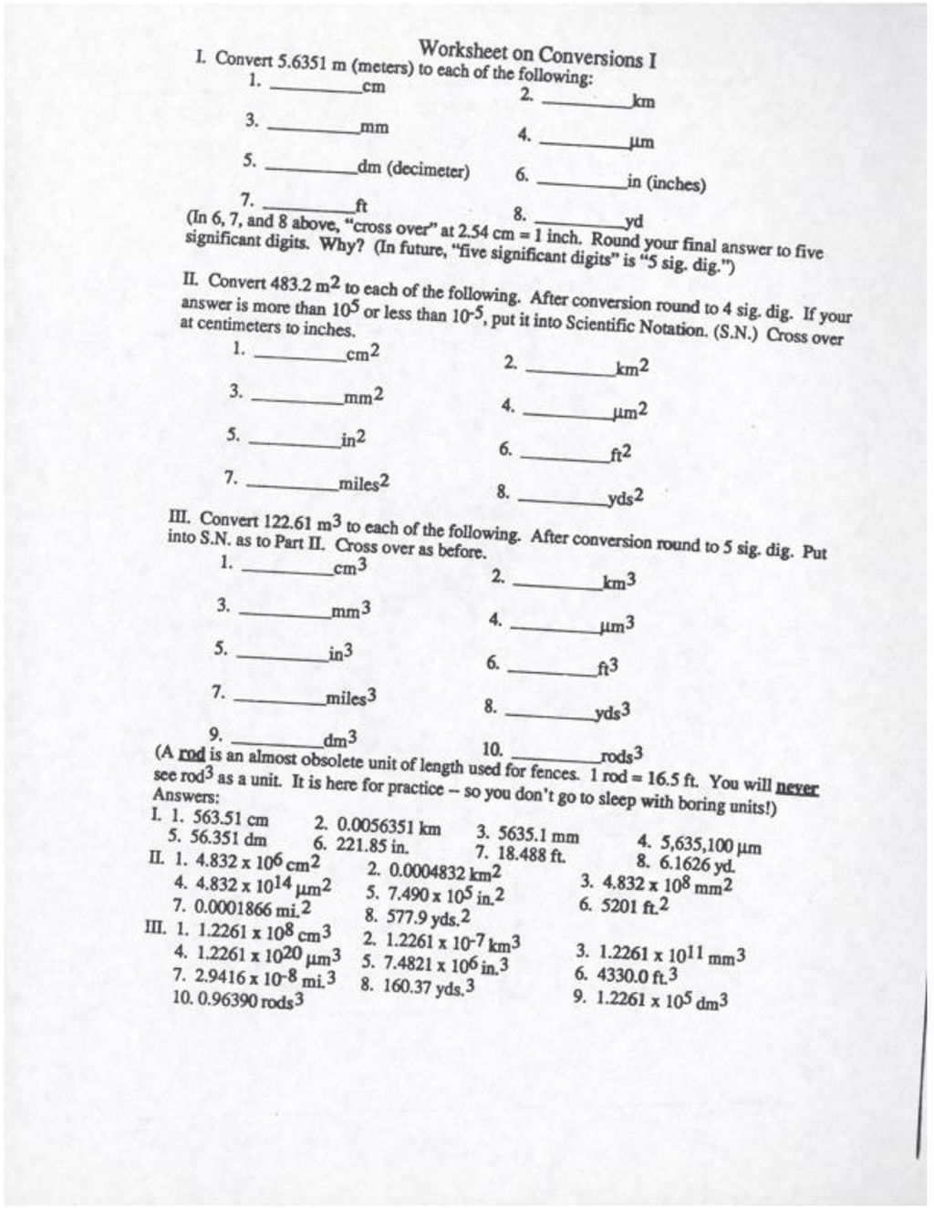 Miniature of Worksheet on Conversions I