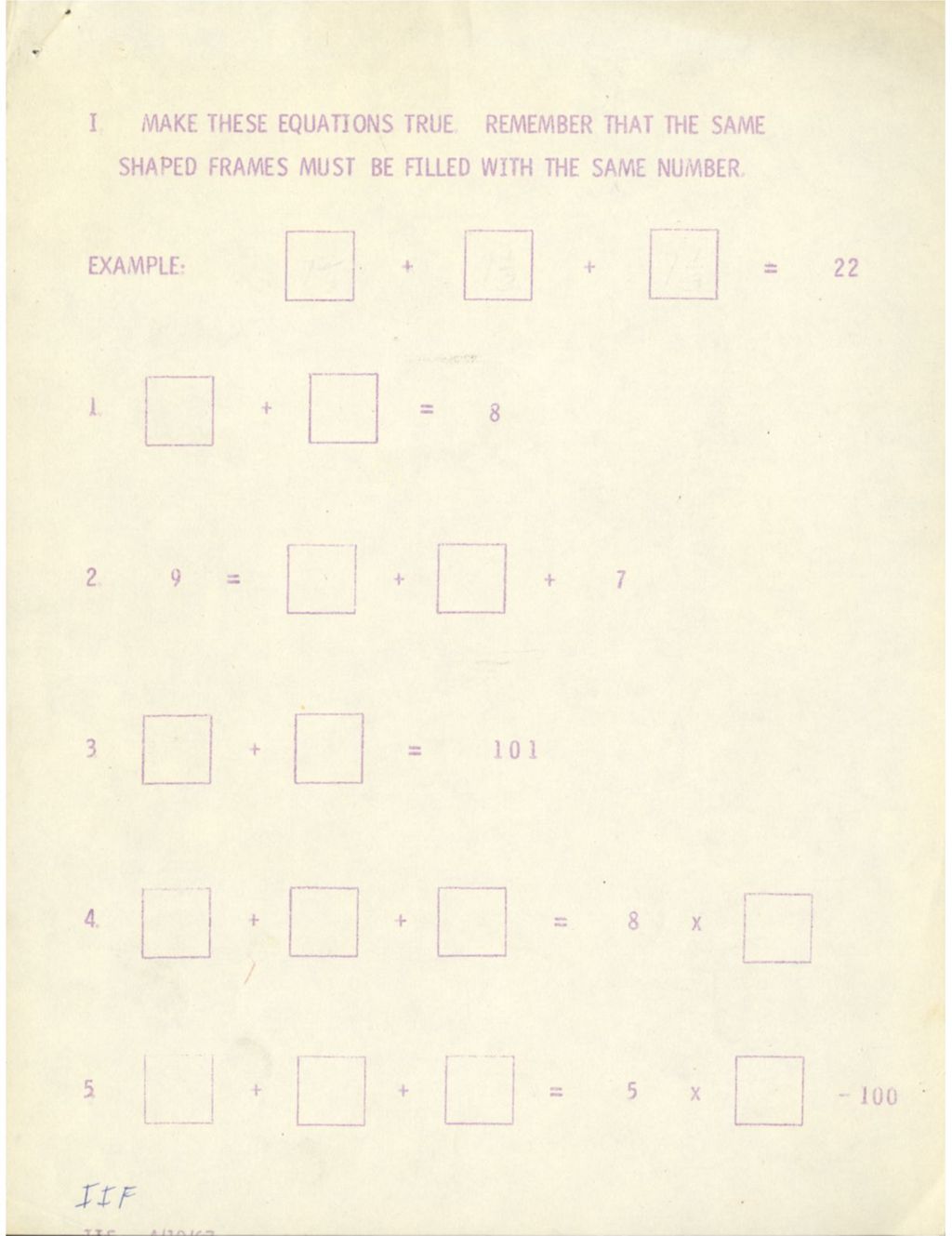 Miniature of Make These Equations True “Fill in the Box” (1967)