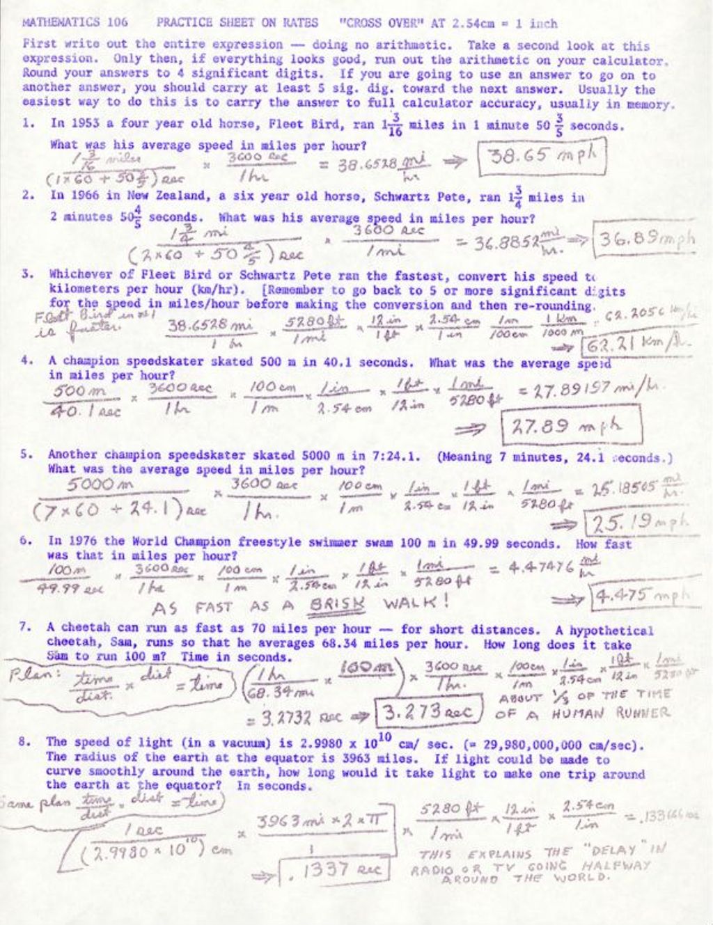 Miniature of Math 106 Practice Sheet on Rates “Cross Over” with AK