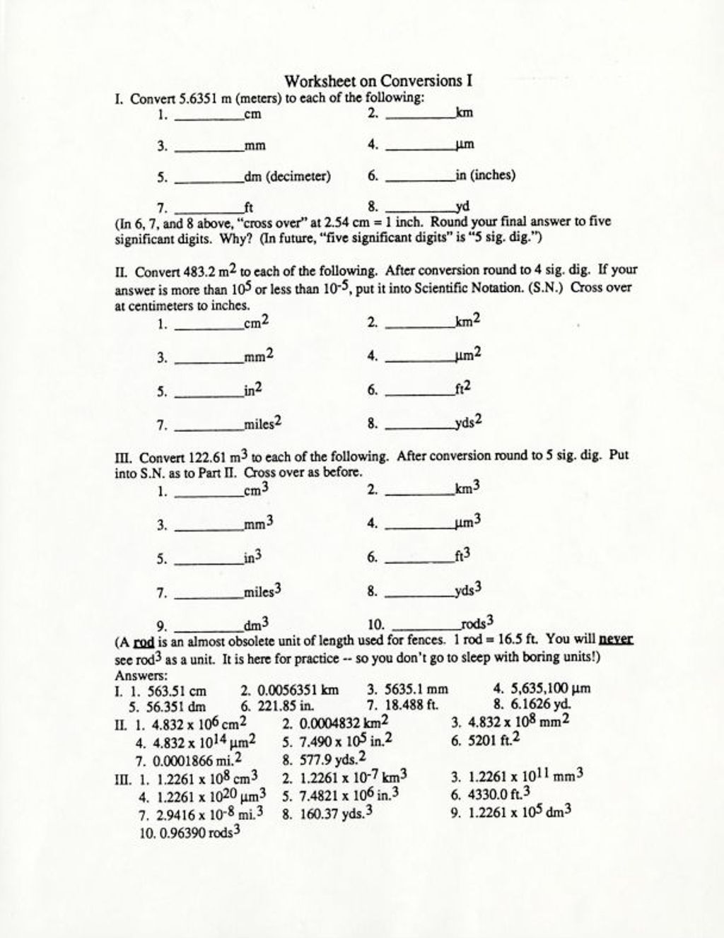 Miniature of Worksheet on Conversions I with AK