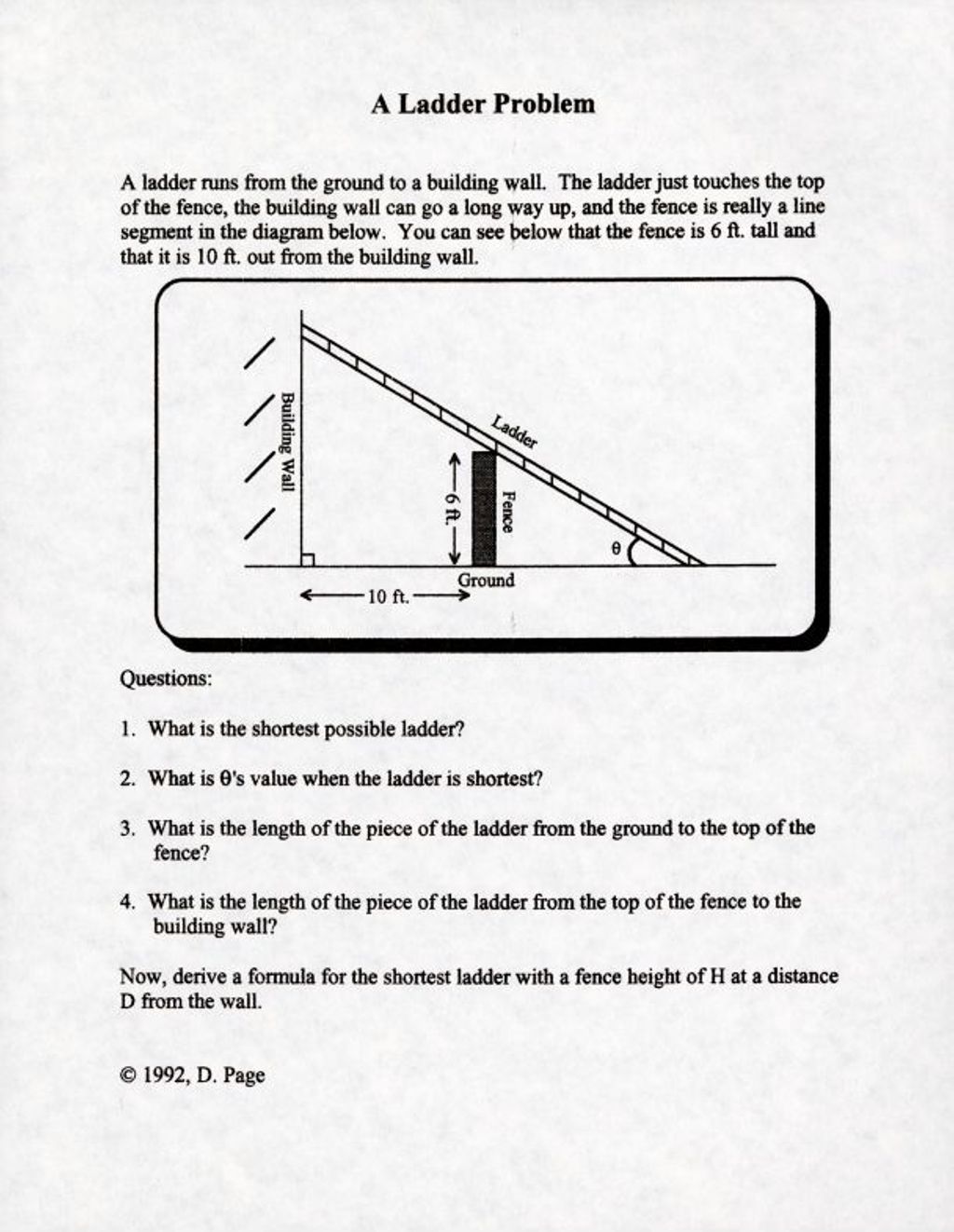 Miniature of A Ladder Problem