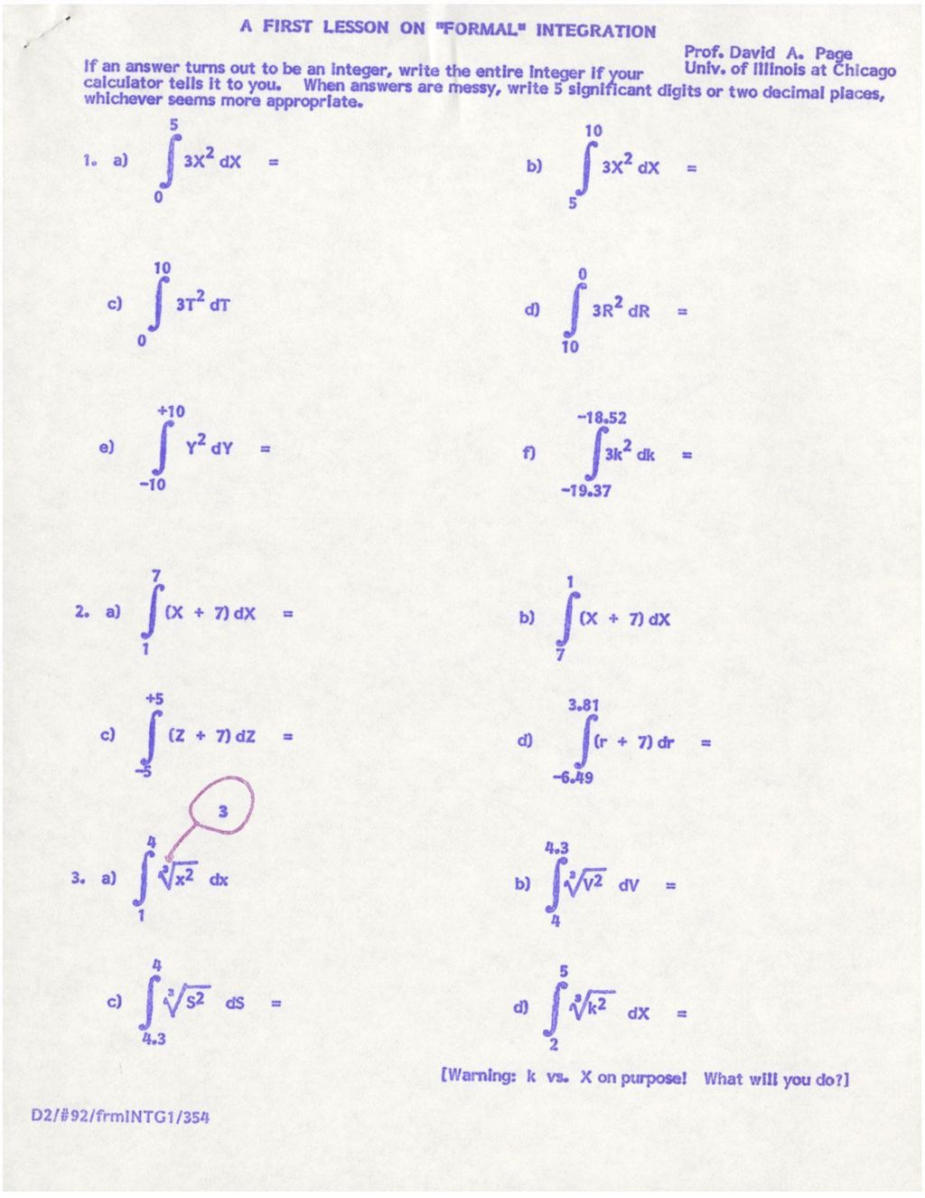 Miniature of A First Lesson on “Formal “ Integration