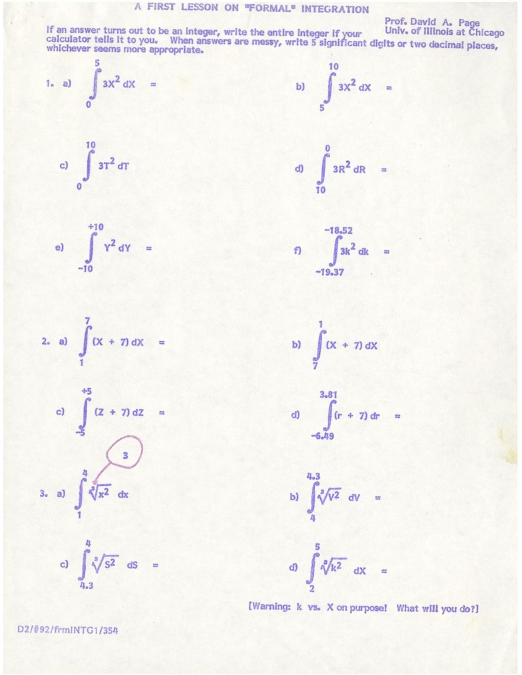 Miniature of A First Lesson on “Formal” Integration