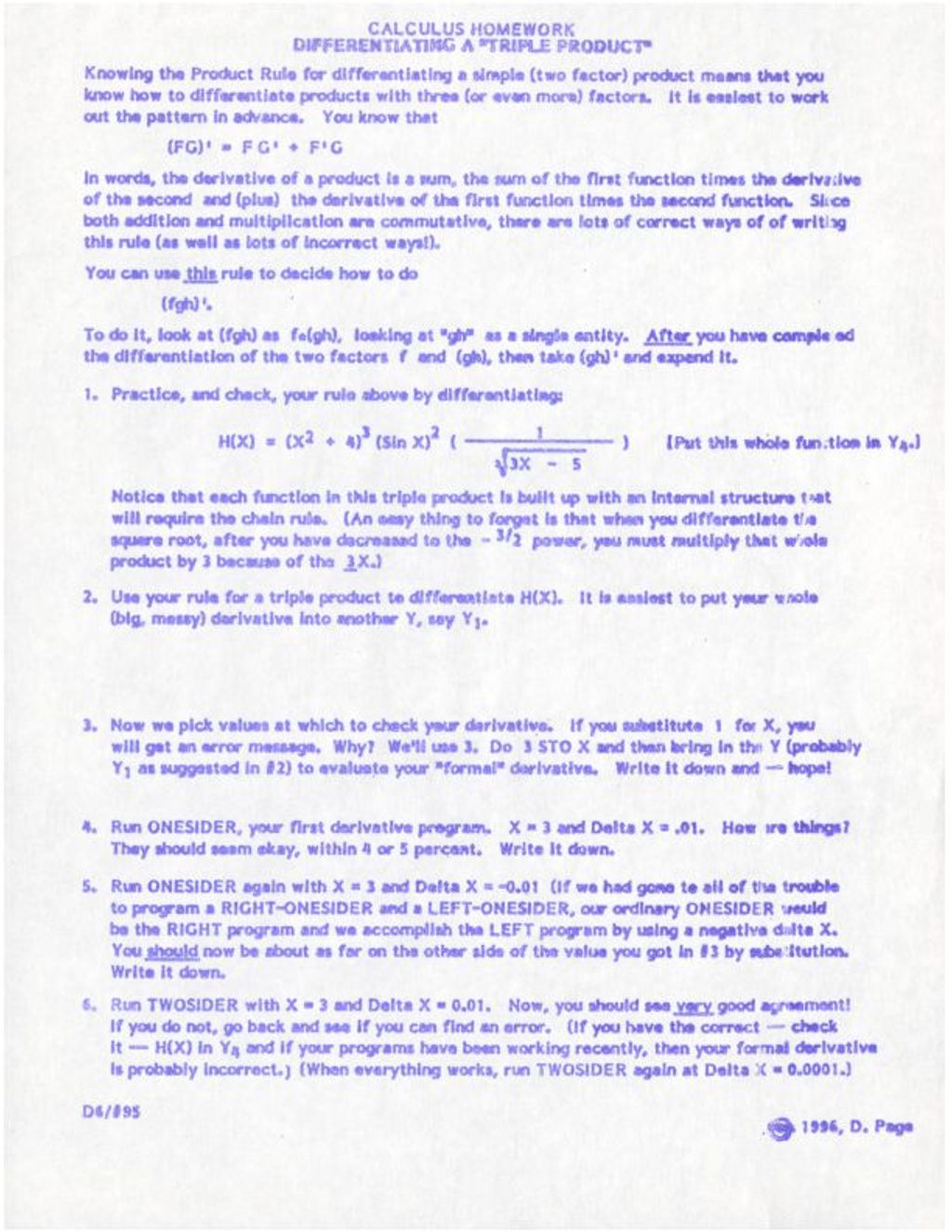 Calculus Homework Differentiating a “Triple Product” (1996)
