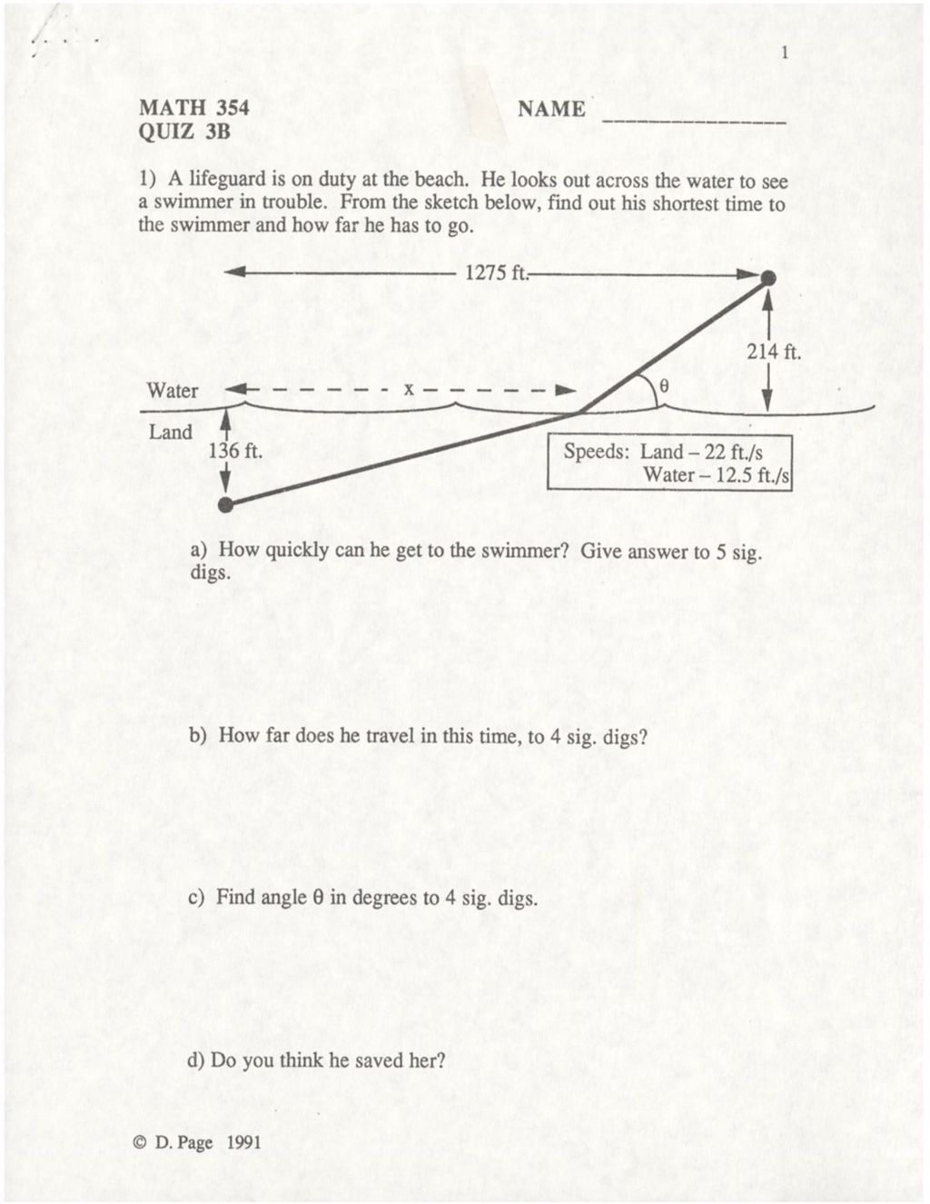 Math 354 Quiz 3B (min/max. derivative)