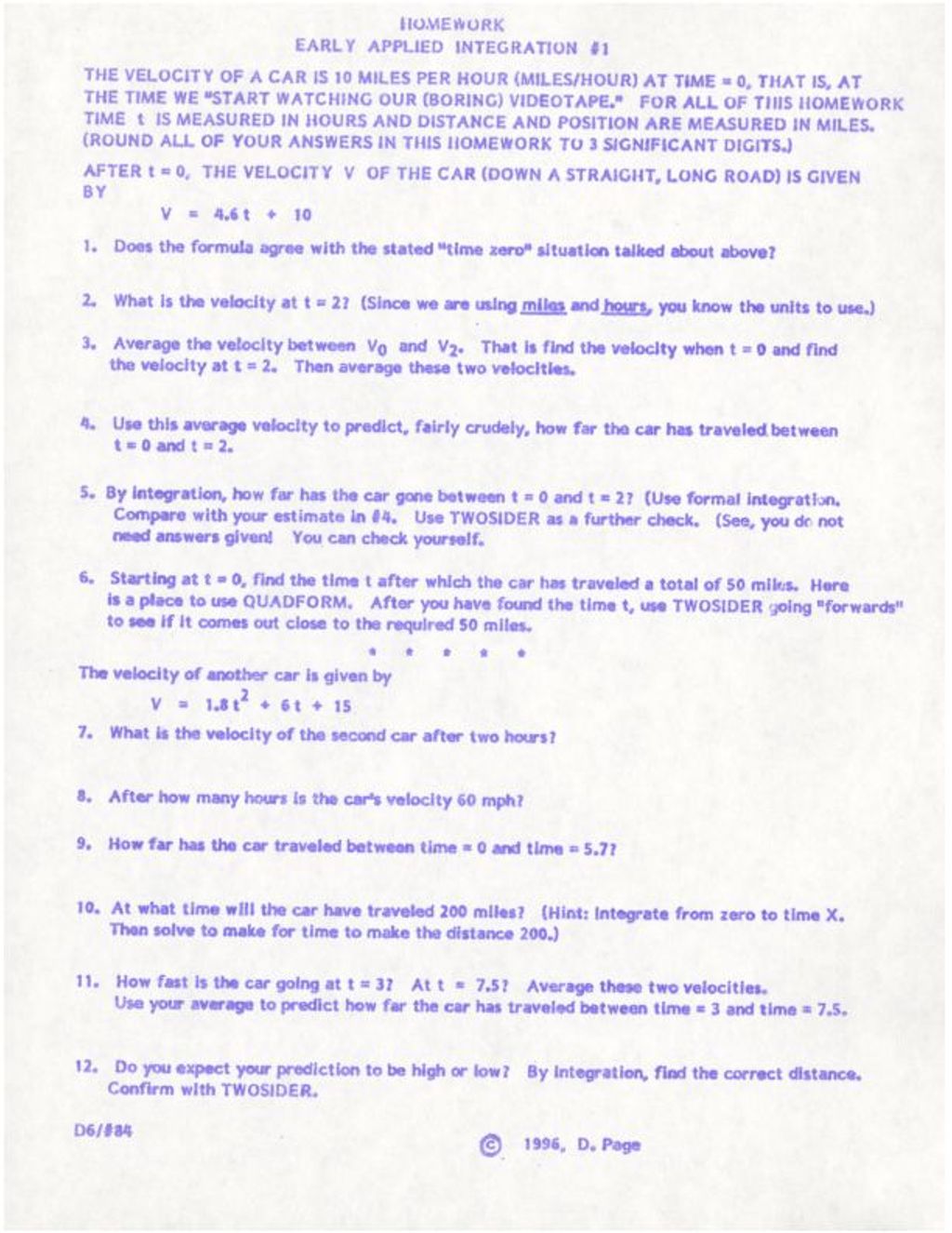 Homework Early Applied Integration #1 (1996)