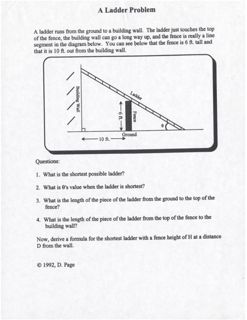 Miniature of A Ladder Problem (1992)