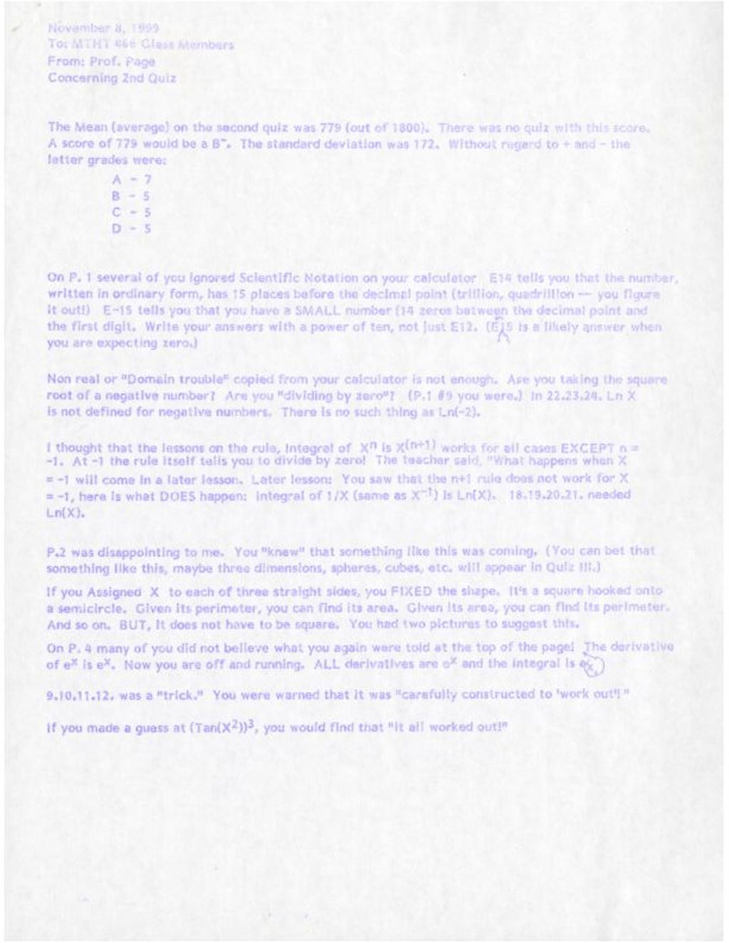 Memo about 2nd Quiz MTHT 466 (1999)