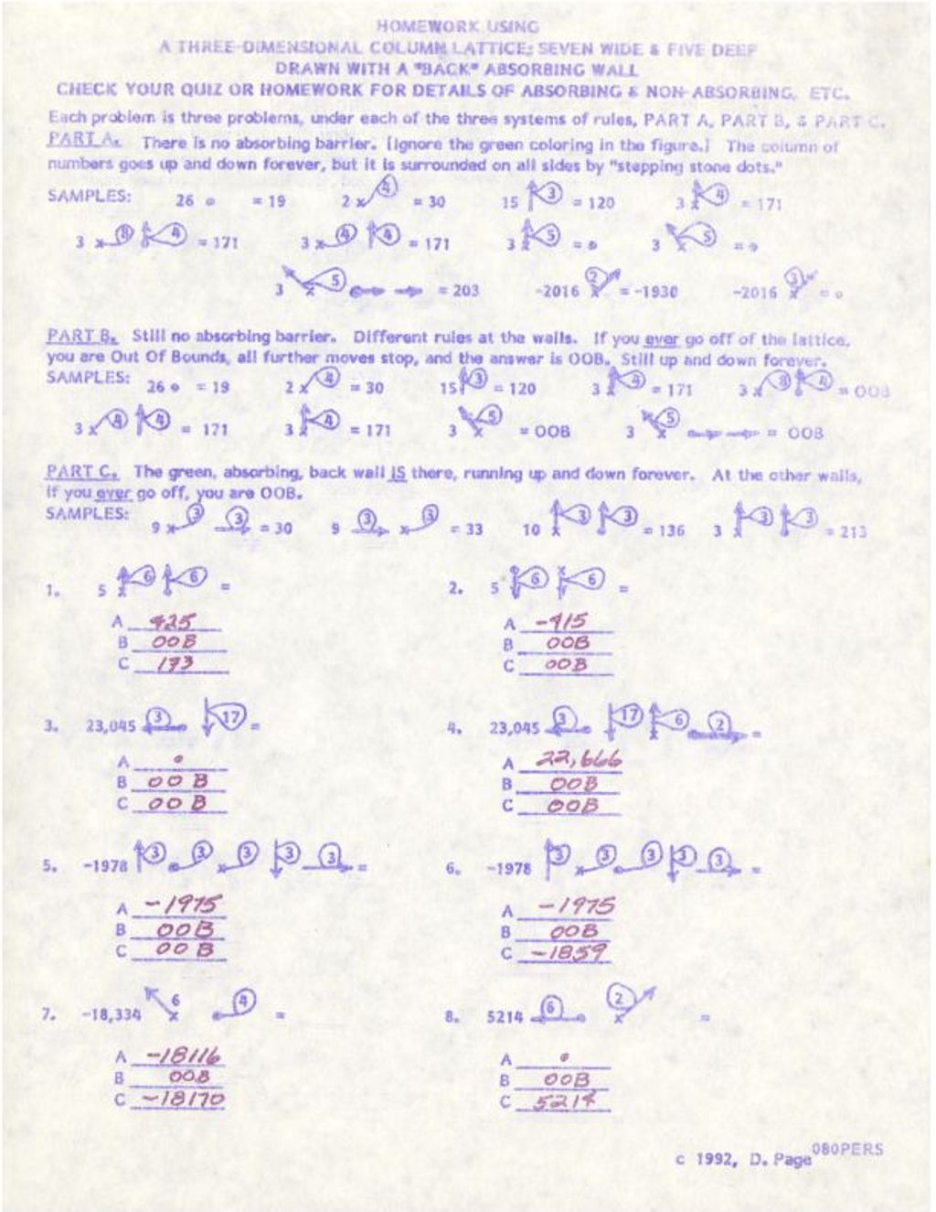 Homework Using a Three Dimensional Column Lattice; Seven Wide and Five Deep Answer Key (1992)