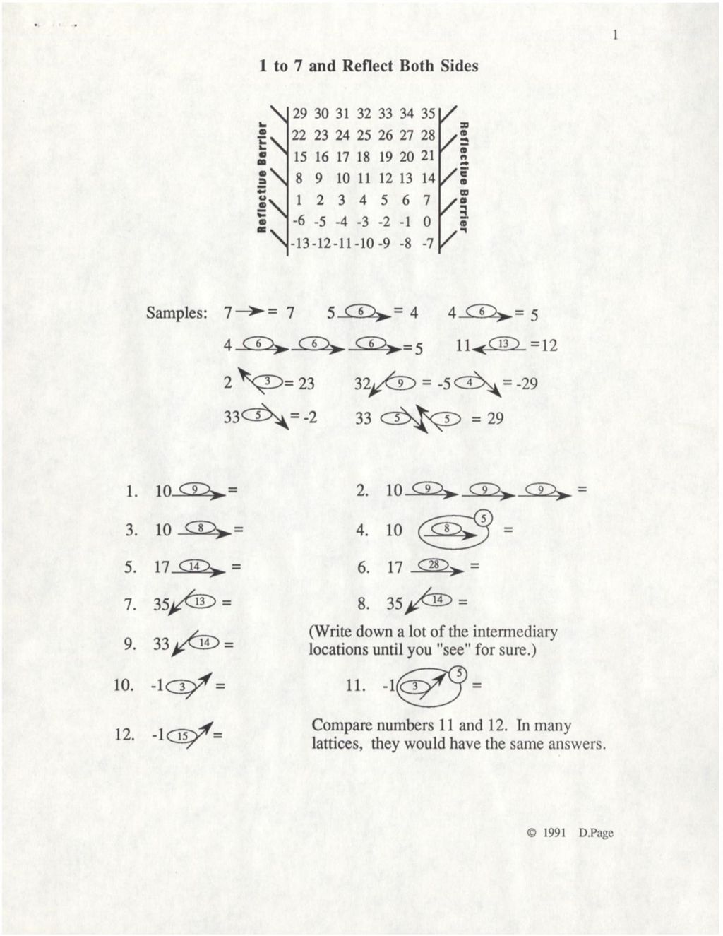 1 to 7 and Reflect Both Sides (7 lattice, examples, problems, Answer Key) (1991)